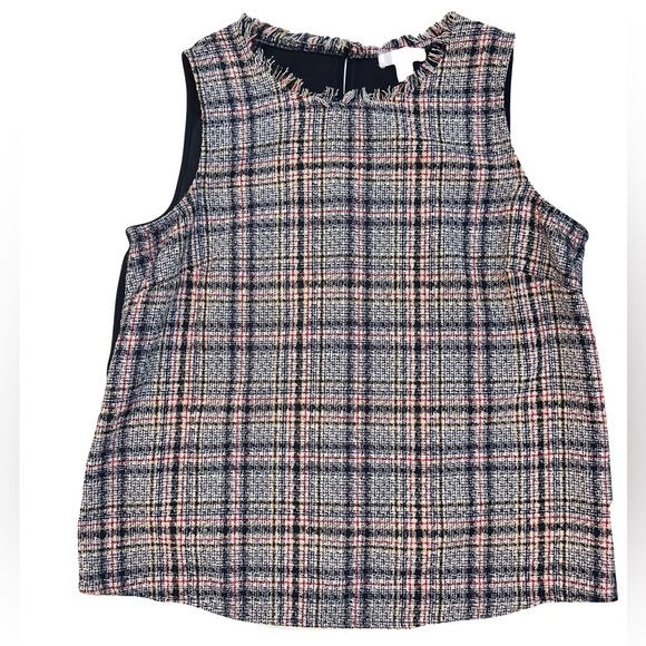 Bar III Tops - Bar III Fringe Plaid Tweed Sleeveless Top Size 8 Like New